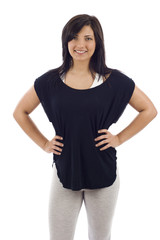 Fototapeta premium Smiling fit woman isolated over white