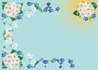 Obraz na płótnie Canvas blue and white flowers frame pattern