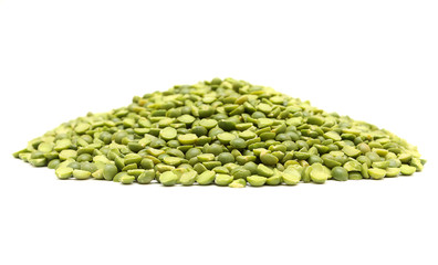 Dried green peas on white background
