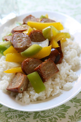 Sausage and Peppers over Rice