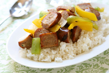 Sausage and Peppers over Rice
