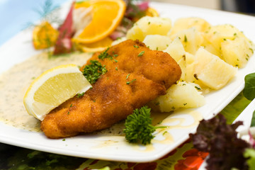 Paniertes Kabeljau - Filet,Salzkartoffeln