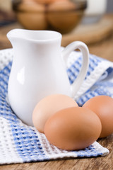 brown eggs and milk