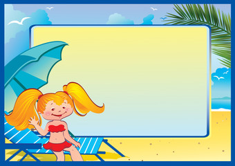 In holiday at the sea. A happy girl on the beach.