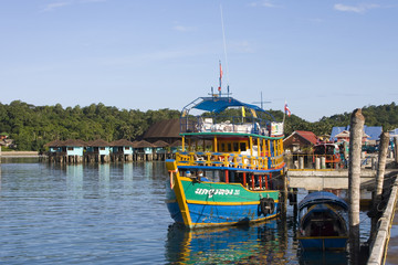 Thai boat is at the wharf. Koh Chang, Thailand.