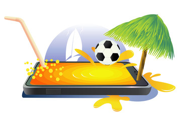 Summer leisure objects in mobile phone vector illustration.