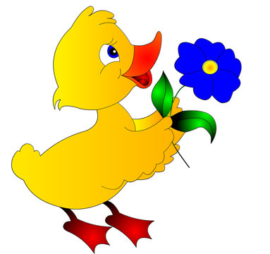 The Duckling keeps the flower