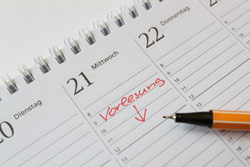 Notiz im Terminkalender Termine Vorlesung