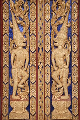art carving on door of Wat Nong Bon, Kosumphisai, Mahasarakam