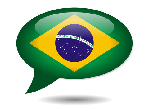 Brazil Flag Speech Bubble Icon (Brazilian Brasil Button Vector)
