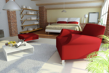 3d render modern home interior