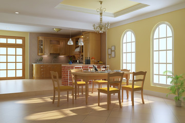 3d render classic luxury dining room