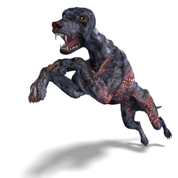 creepy alien dog out of hell. 3D rendering with clipping path an