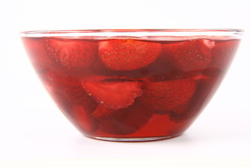 Jelly with strawberries in a bowl