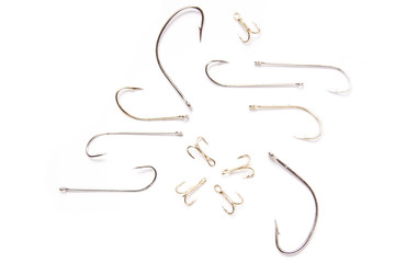 shinny and new fishing hooks on white