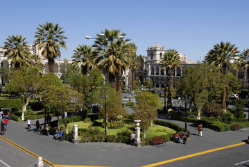 View over Plaza de Armas in Arequipa, Peru