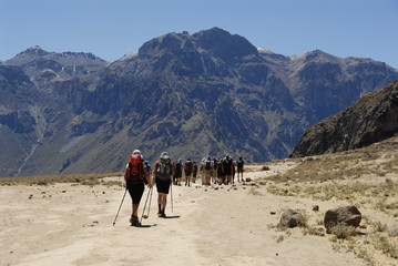 Group of trekkers before descending to Colca canyon