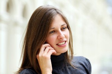 Closeup woman with mobile telephone