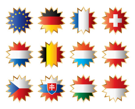 Star flags Central Europe. Separated layers with country name.