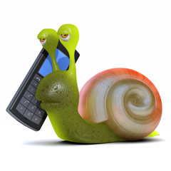 3d Snail makes a call on mobile phone