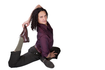 Fototapeta premium Businessman doing yoga
