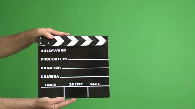 movie clapper on green screen