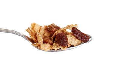 isolated spoonful of bran and raisin cereal