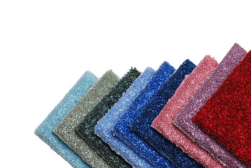 row of colorful carpet samples