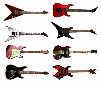 collection of heavy metal electric guitars
