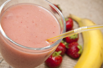 Fruit shake with strawberries and banana