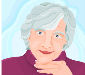 Senior, woman with a blue background