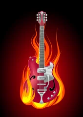 Abwaschbare Fototapete Flamme Rockgitarre in Flammen