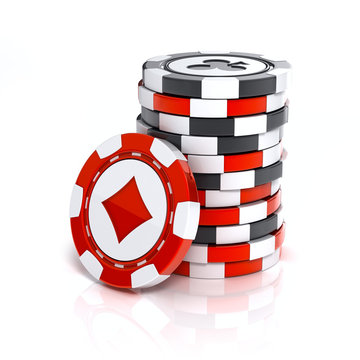 Casino Chip Stacks Over White Background