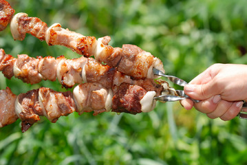 Meat slices prepare on fire