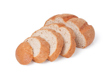 Sliced homemade brown bread, isolated on white