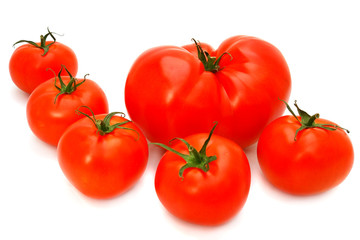 A few red tomatoes isolated on white