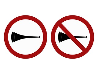 Vector signs indicating vuvuzelas are allowed / not allowed