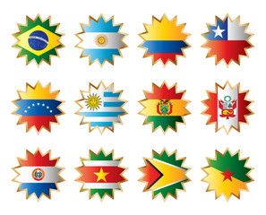 Star flags South America. Separated layers with country name.