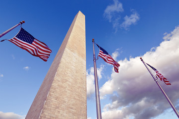 The Washington Monument and American Flags