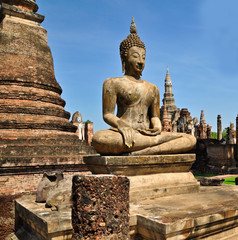 The buddha status at sukothai historical park
