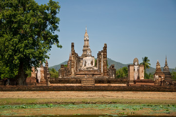 The buddha status at sukothai historical park
