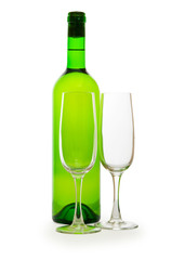 Bottle and glass isolated on the white