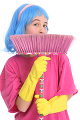 Ménage, gants latex et balai