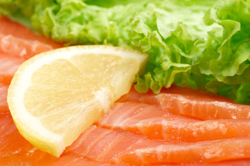 Salted salmon on white plate