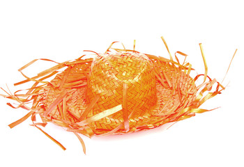 orange straw hat over white background