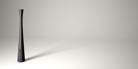 Black thin vase in white studio.