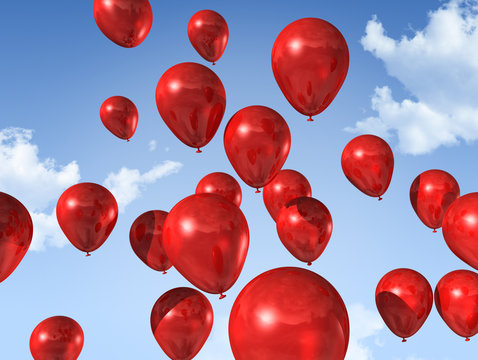 Red Balloons On A Blue Sky