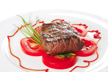 beef meat served on plate