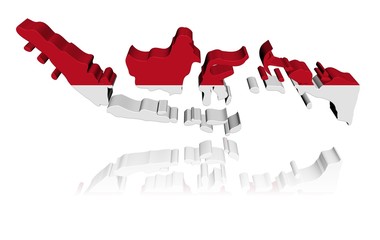 Indonesia map flag 3d render with reflection illustration