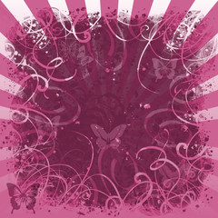 Grunge background with Radial strip and butterflies